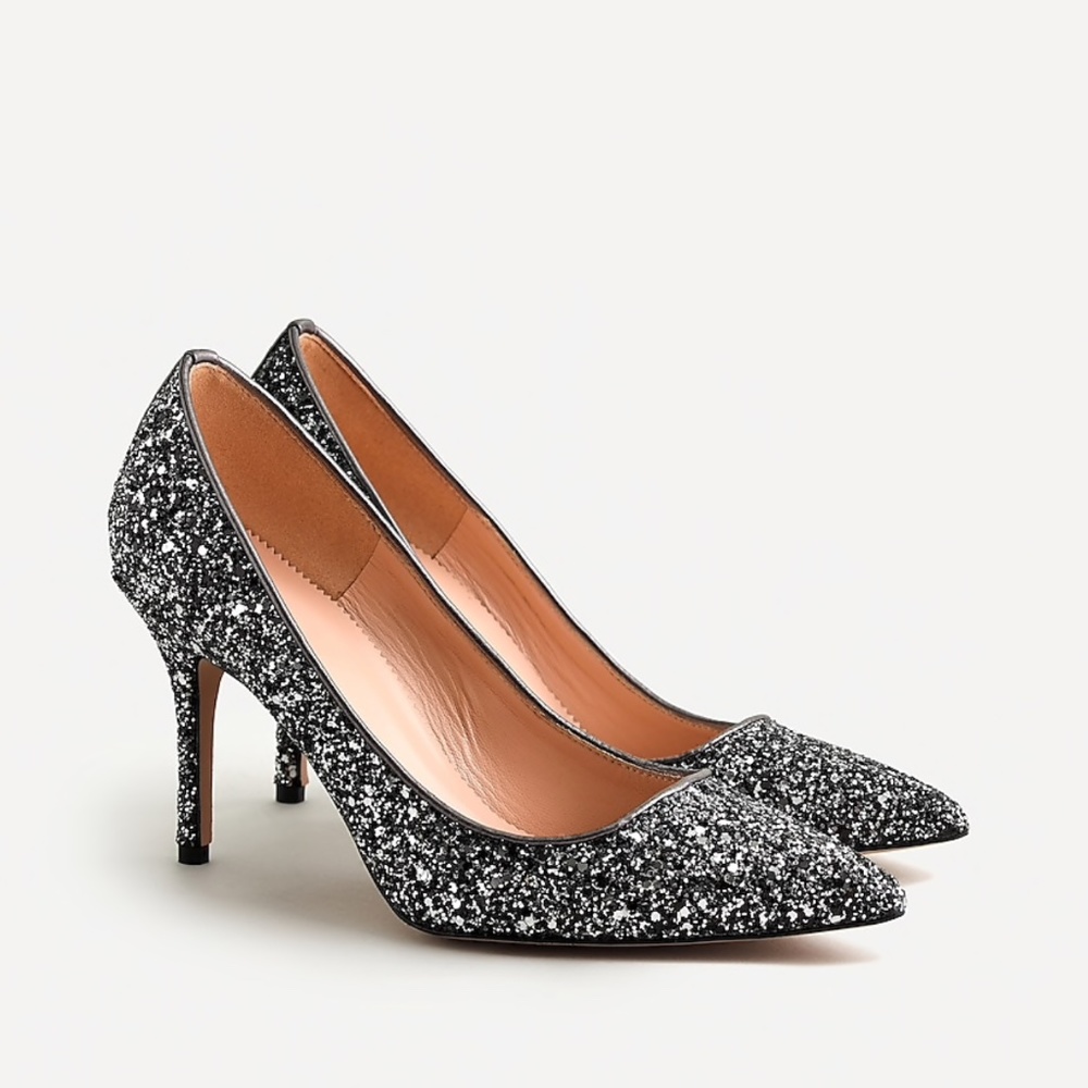New JCREW Elsie Pumps in Gunmetal Glitter - Picture 2 of 6